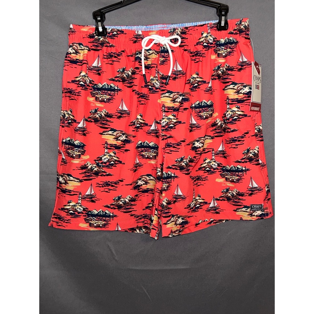 Chaps Swim‎ Trunks Mens Nautical Sailboat Swim Trunks UPF 50+ Medium NWT